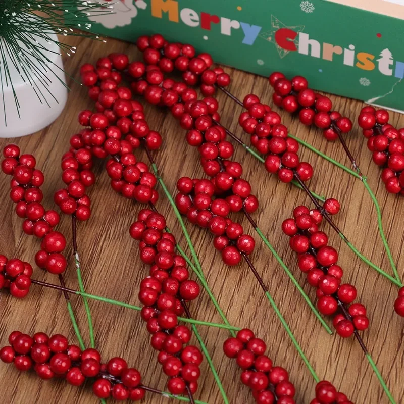 Description Picture 5 of itemArtificial Foam Berries Red Holly Berry Stems DIY Xmas Tree Wreath Fake Plants Fruit Bouquet Ornament Xmas Party Home Decoration