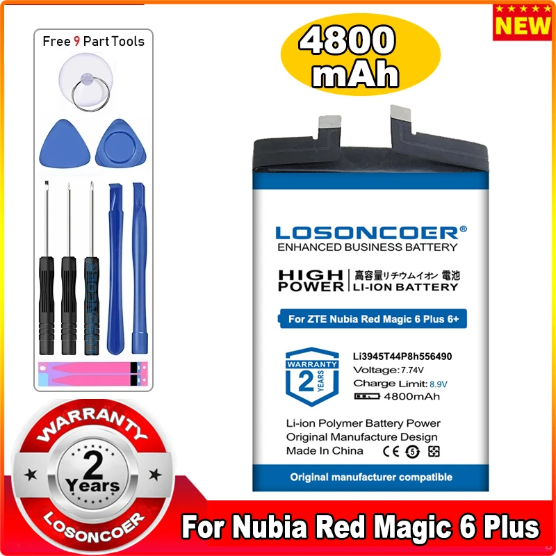 

LOSONCOER 4800mAh Li3945T44P8h556490 Battery For Nubia Red Magic 6 Plus 6+ Mobile Phone Battery