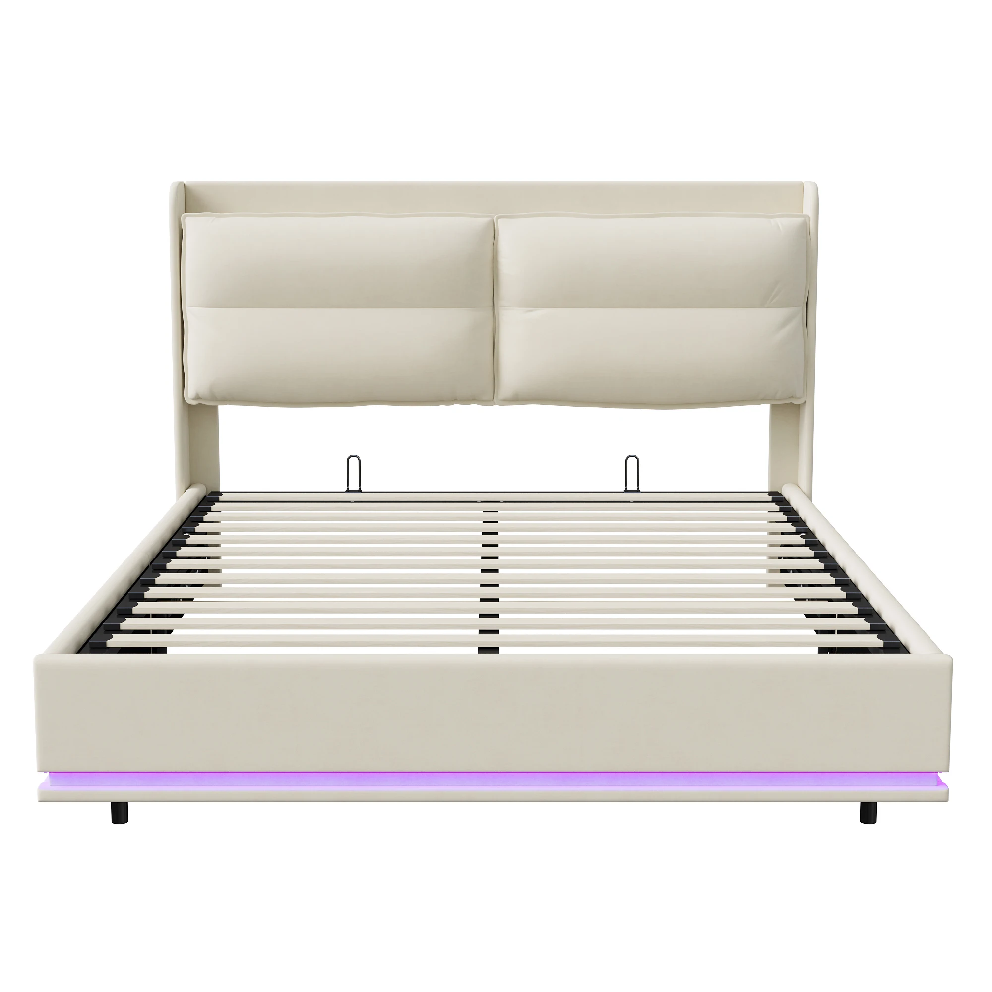 Creahappy – Weich gepolstertes Bett – Doppelbett – mit LED-Leuchten und USB-Ladefunktion – Stauraumbett mit Luftdruckstange – Detail 6