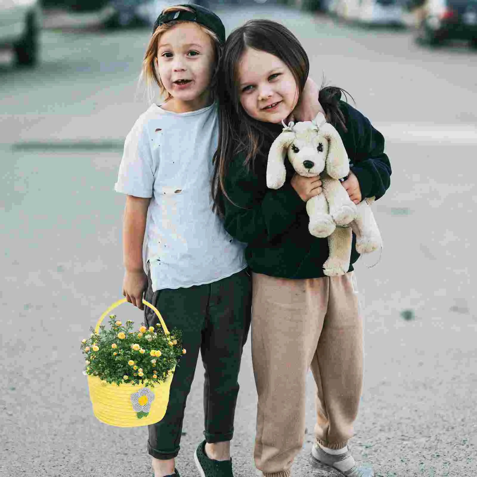 

Girls' Portable Flower Basket Weaved with Handle Chlorophytum for Kids Party Favors Cotton Rope Weaving