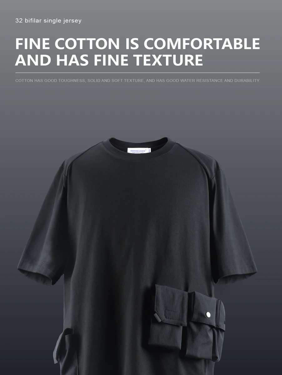 Reindee Lusion 22ss Outdoor asymmetrical 3d pockets cotton t-shirt techwear aesthetic warcore