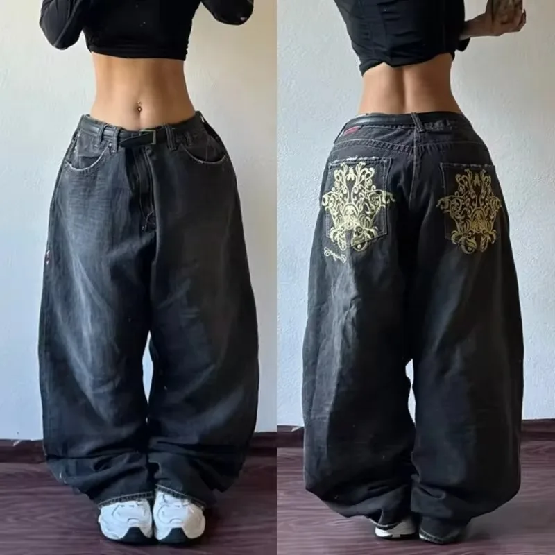 Y2K Fashion New Oversized Pattern Embroidery Jeans Men Gothic Harajuku Retro Hip Hop Popular Casual High Waist Wide-leg Trousers 6