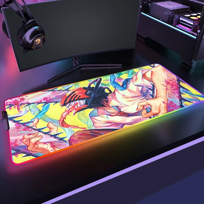 

Chainsaw Man 900x400mm RGB Large XXL Mouse Mat Anime Laptop Mouse Pad Notbook Computer Keyboard Gaming Mousepad Gamer Play Mats