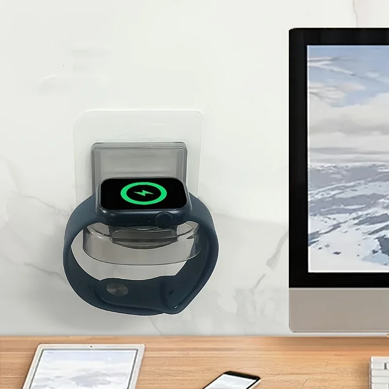 No Drill Wall Mount Watch and Jewelry Storage Rack, Clear Plastic, Double Compartmentary Charging Stand, For Apple Watch 3