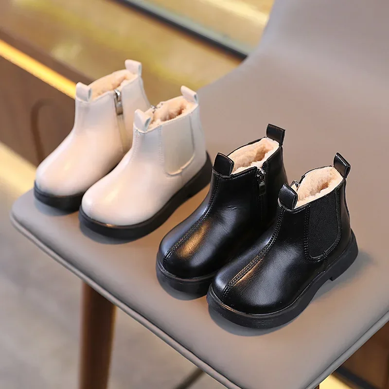 Girls Short Boots Chic 2025 Winter New Versatile Casual Boys Ankle Boots Non Slip Non-slip Children Warm Boots Fashion Round-toe