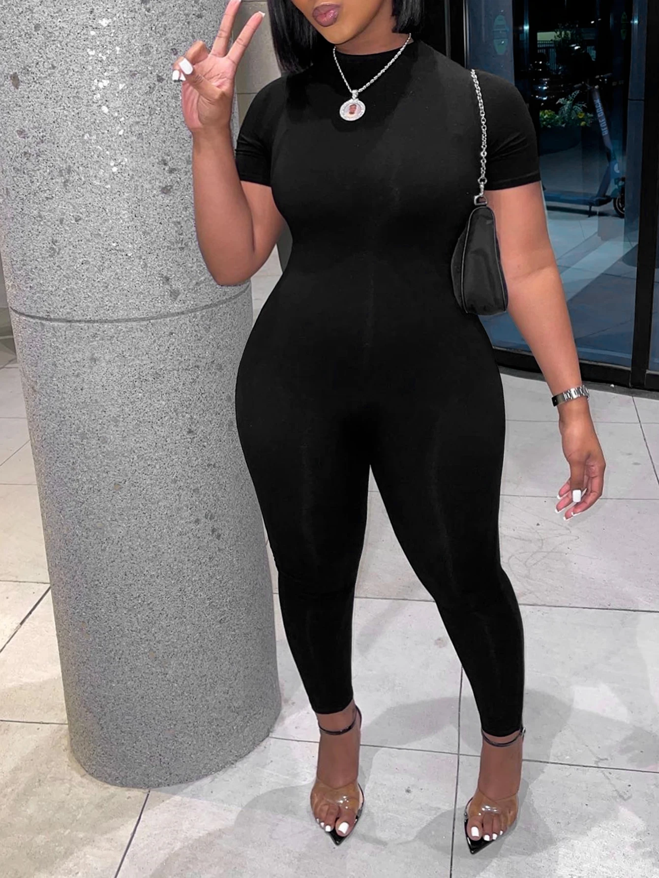 Body senza maniche lucido da donna Body senza cavallo Body aderente Collant intero Collant Pole Dance Tuta Clubwear  200000345