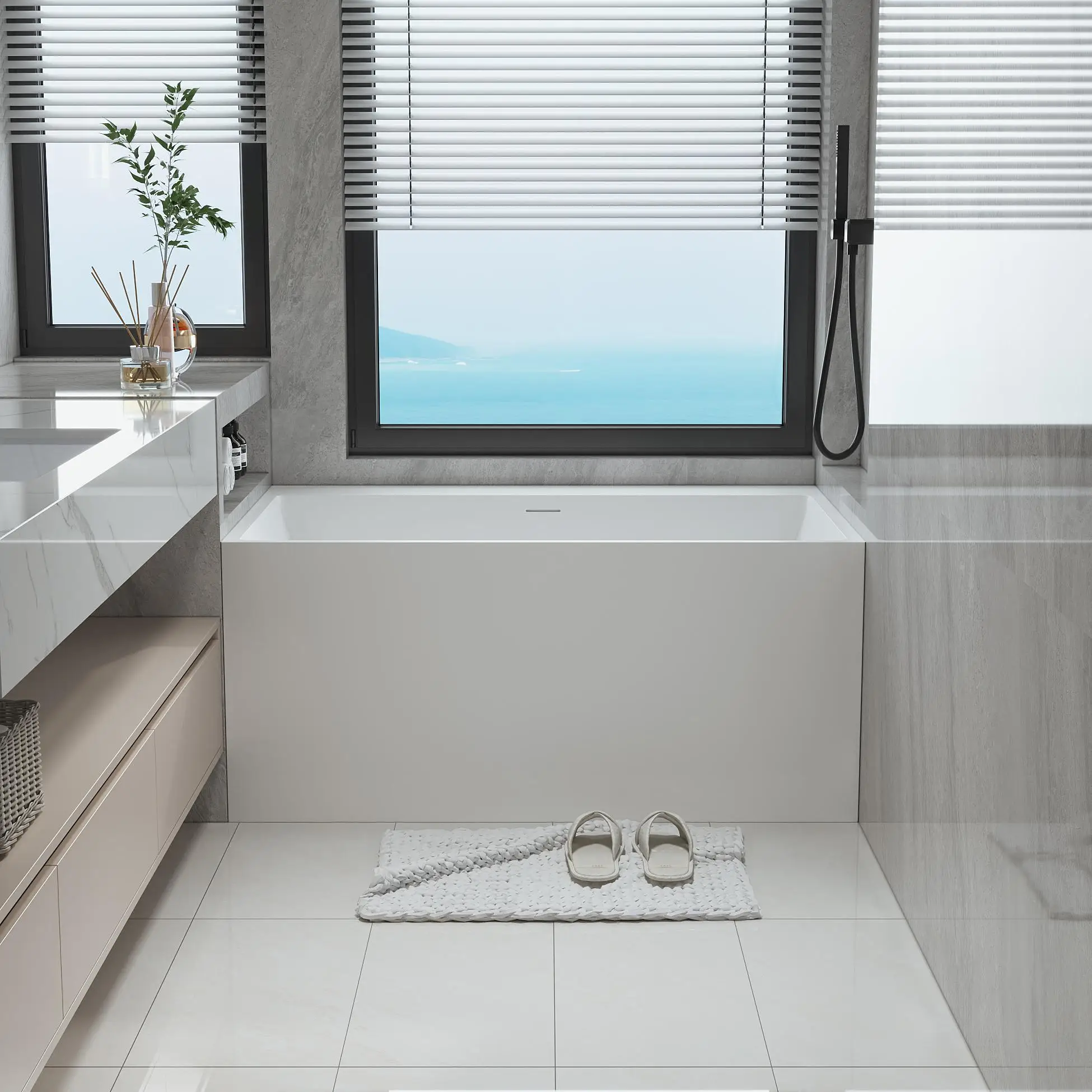 Small apartment deep bubble household bathtub independent polymer rectangle