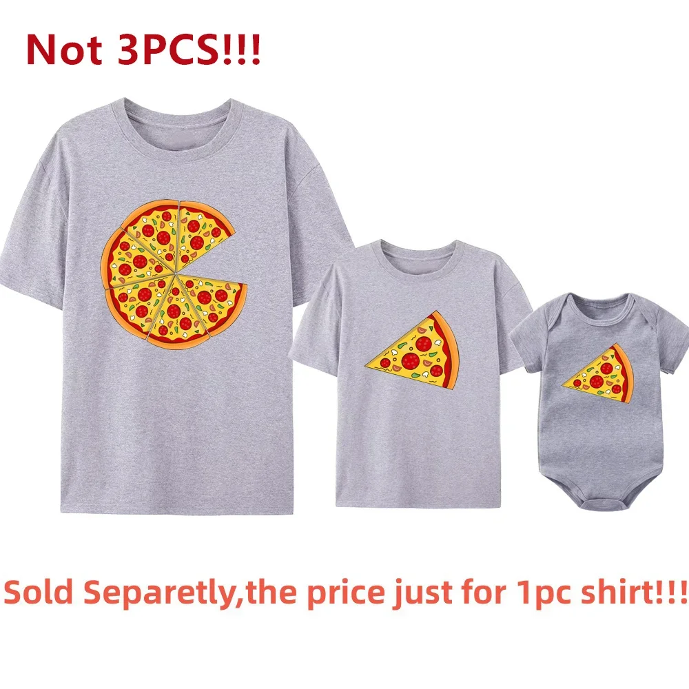 Funny Pizza and Pizza Slice Print Family Matching Shirts Cotton Dad and Daughter Son Kids Tshirts Baby Rompers Father's Day Gift 5