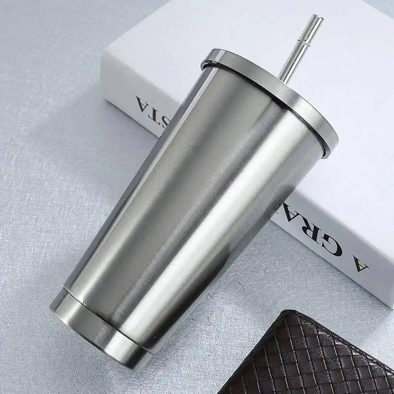 New Stainless Steel Straw Cup Large Capacity Office Coffee Cup Portable Home Cooling Insulation Cups Covered Travel Car Cups