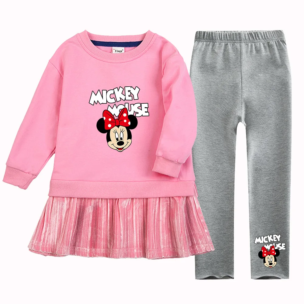 

Kids Girl 2pcs Clothes Set Cartoon Minnie Spring Autumn Children Long Sleeve Sweatshirt Dress Pants 1-11 Years Fashion Tracksuit