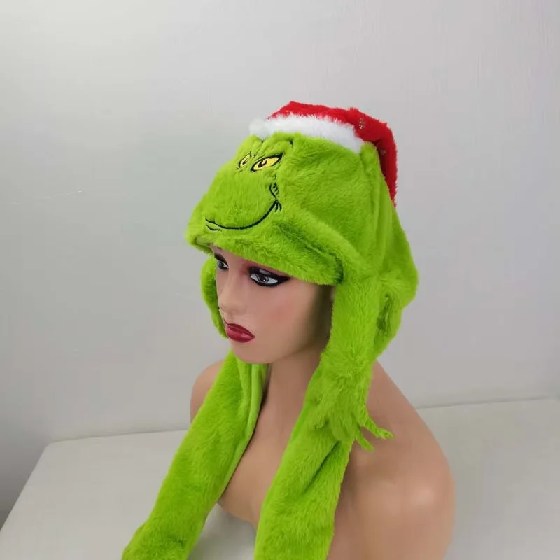 Christmas Series Hat Green Monster Santa Claus Milu Deer Cartoon Kawaii Cute Plush Hat Winter Keep Warm Hat X-Mas Gift Kid