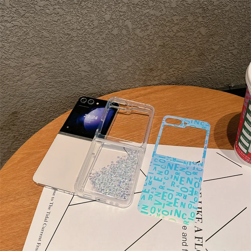 

Letter Diamond Quicksand Phone Case for Samsung Galaxy ZFlip3 ZFlip4 ZFlip5 Hard PC Back Cover for Z Flip 5 Case Shell