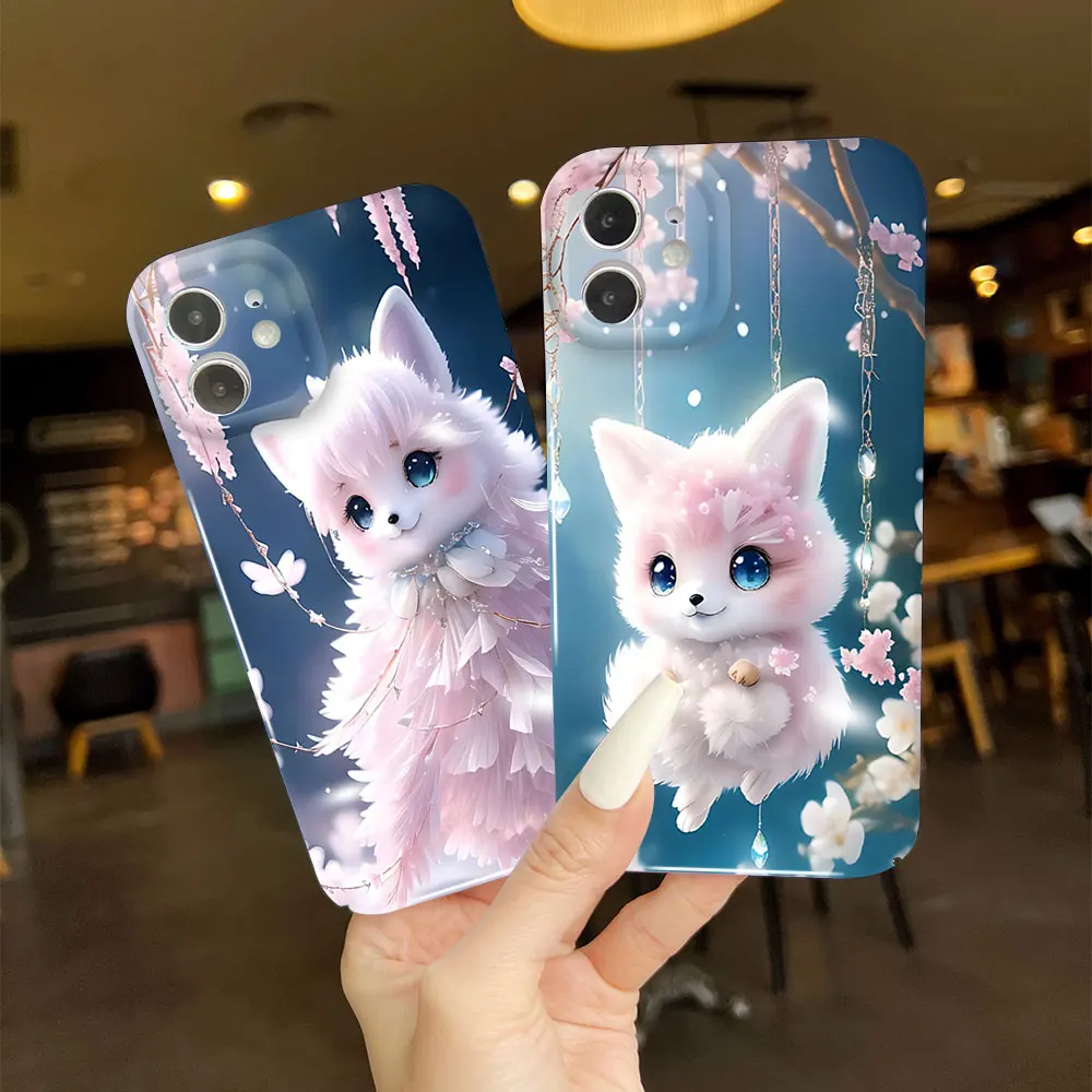 

For iPhone 7 8 Plus 6 6S XS Max XR Film Case Cute Fox Shockproof Full Cover Camera Protection Gloss Phone Cases