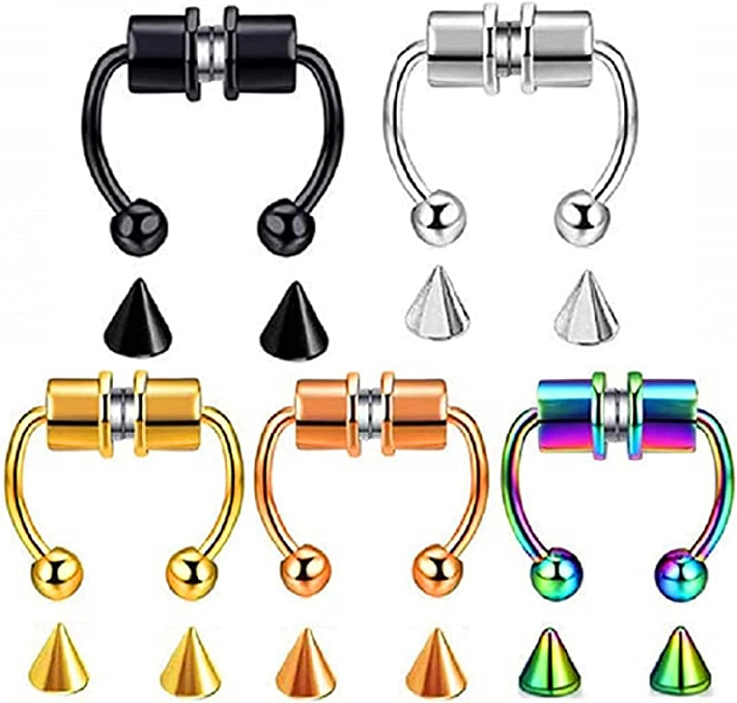 2Pcs Fake Nose Ring Hoop Septum Nose Ring Horseshoe Stainless