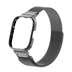 Sleek Magnetic Loop & Case Protector - Premium Metal Bracelet and Band Cover for Redmi Watch 2 Lite (Style 1 black)