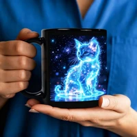 Tasse à café magique thermosensible en céramique, motif chat néon, changeant de couleur, réactive à la chaleur, cadeau pour les amoureux des chats 3