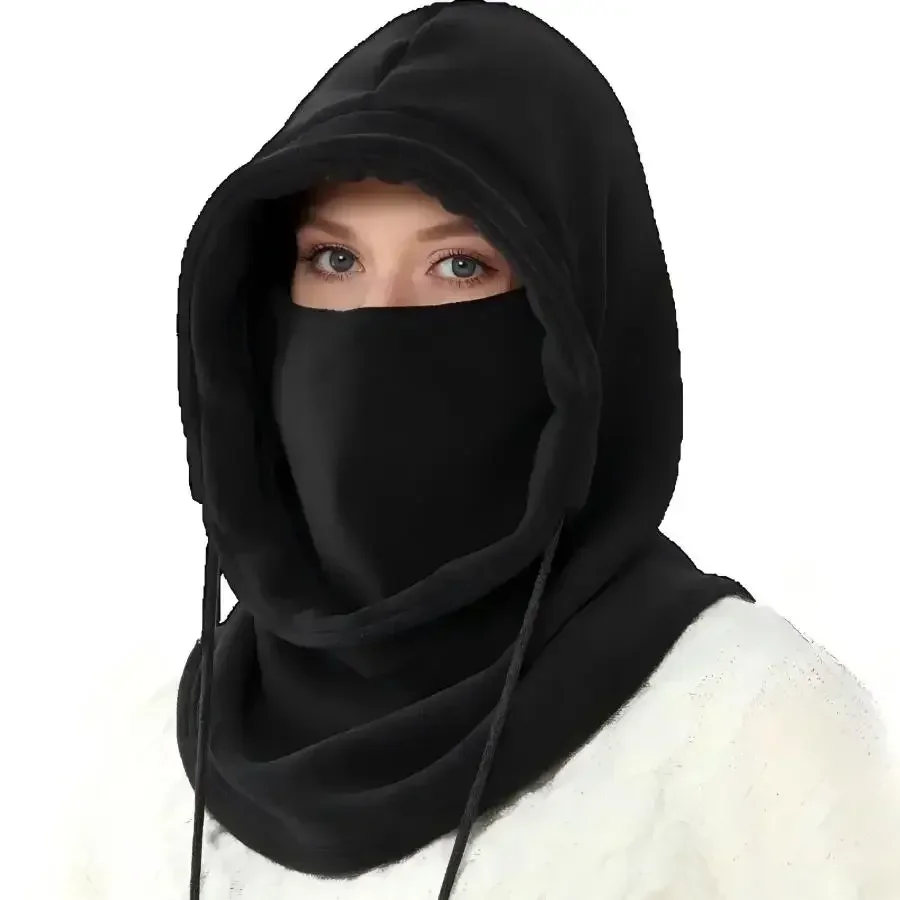 Unisex Winter Balaclava Knit Hood - Windproof Mask with Drawstring, Motorcycle Riding Headgea Warm Knitted Cap Cold Weather