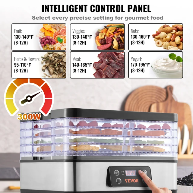 SucceBuy 5 Tray Food Dehydrator Machine 300W Stainless Steel Electric Food Dryer w/ Digital Adjustable Timer & Temperature