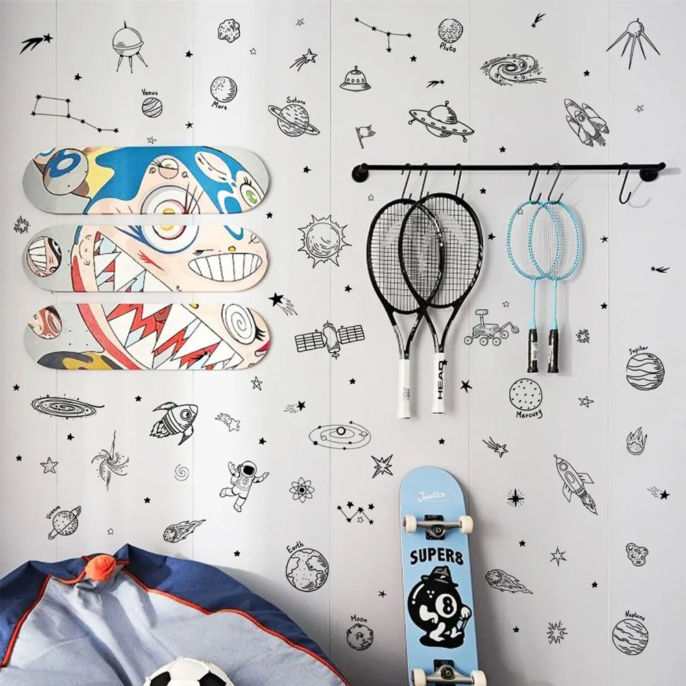 Cartoon Universe Theme Pattern Wall Sticker Bedroom Kids Baby Room Home Decoration Mural Combination Wallpaper Nursery Stickers