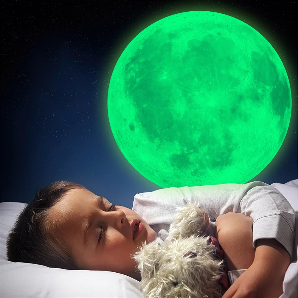 Moon Luminous Sticker Bedroom Self Adhesive Glow In Dark Sticker Wall Waterproof Decals 20cm 1pc