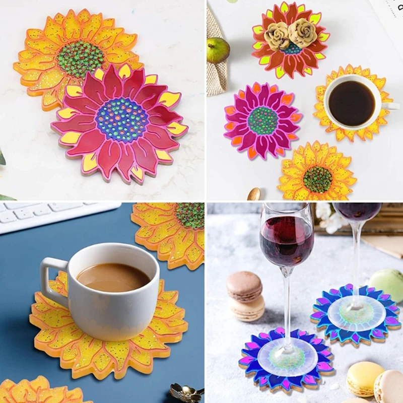 

5 Pcs for Sun Flower Tray Epoxy Resin Mold DIY Serving Plate Casting Silicone Mo