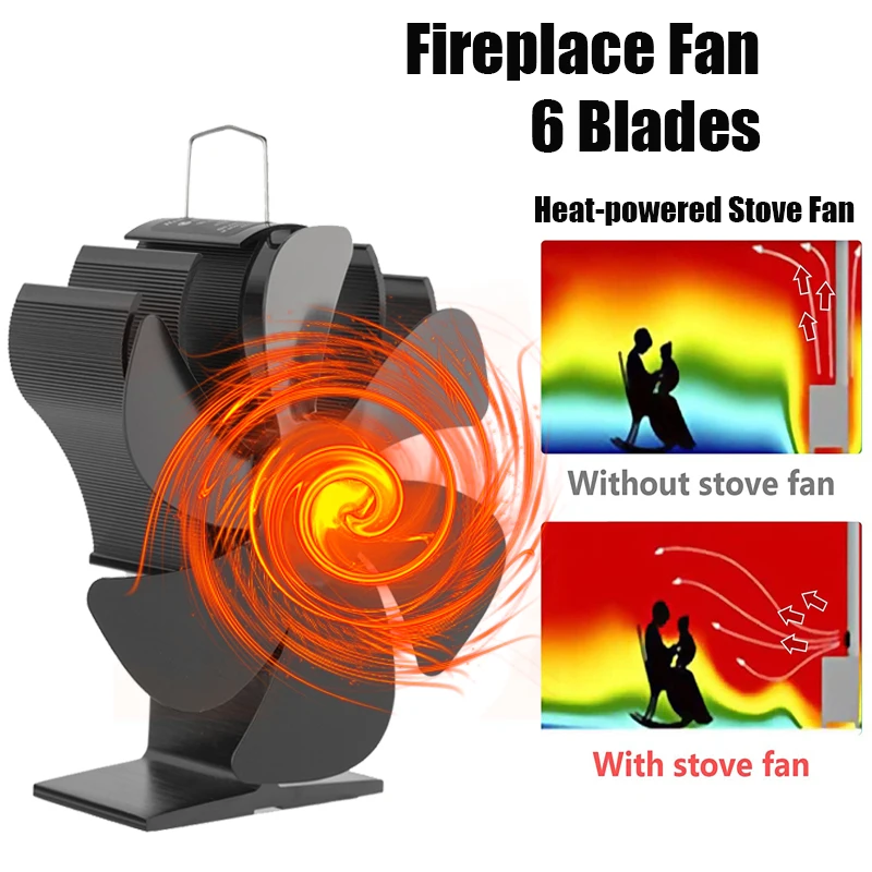 Fireplace Fan for Wood Stove 6 Blades Heat Stove Fan Gas Stove