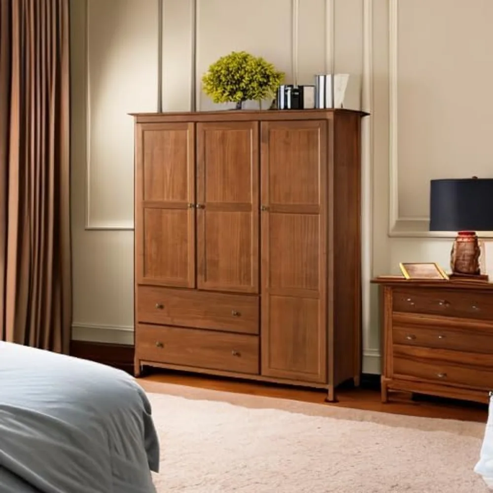 Shaker 3-Door Wardrobe, Solid Wood with a Walnut Finish  multifunctional furniture  home furniture 5