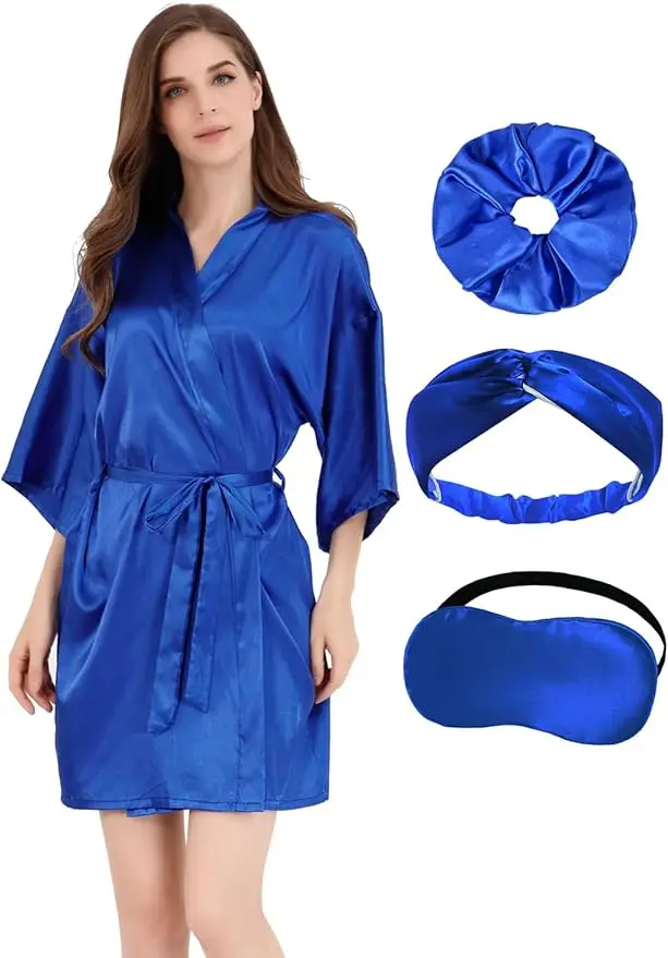 Women Bride Bridesmaid Silky Satin Kimono Robe Solid Color Sleepwear for Wedding Party 7 S00425a044e684aa695b96e3a7c94985ch