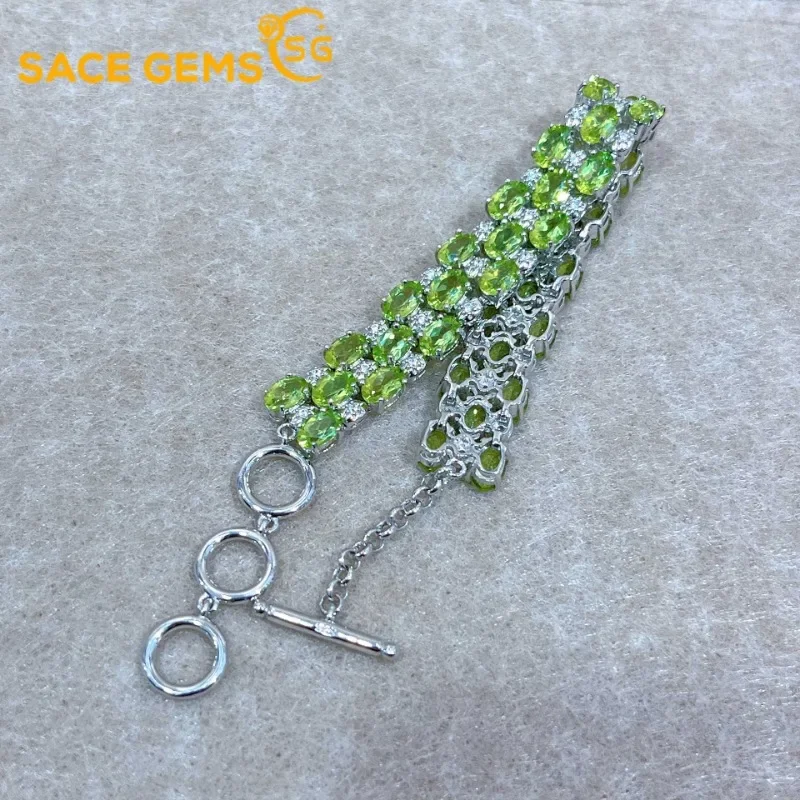 

SACE GEMS Luxury 925 Sterling Silver 4*6MM Natural Peridot Gemstone Bracelrts for Women Engagement Cocktail Party Fine Jewelry