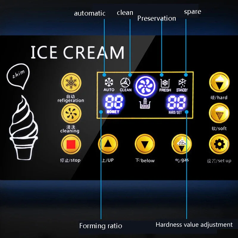 Ice Cream Machine Table Top Hard Ice Cream Yogurt Maker 1400W Automatic Benchtop Gelato Home Appliance Commercial