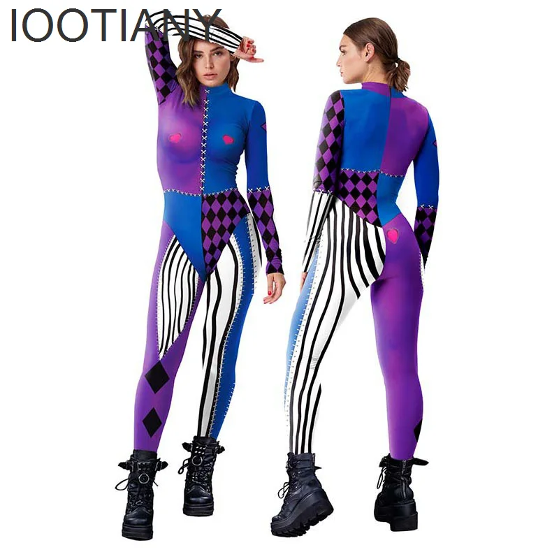 

IOOTIANY Clown Costume 3D Print Women Sexy Skinny Jumpsuit Carnival Cosplay Fancy Bodysuit 2024 Festival Party Elastic Rompers