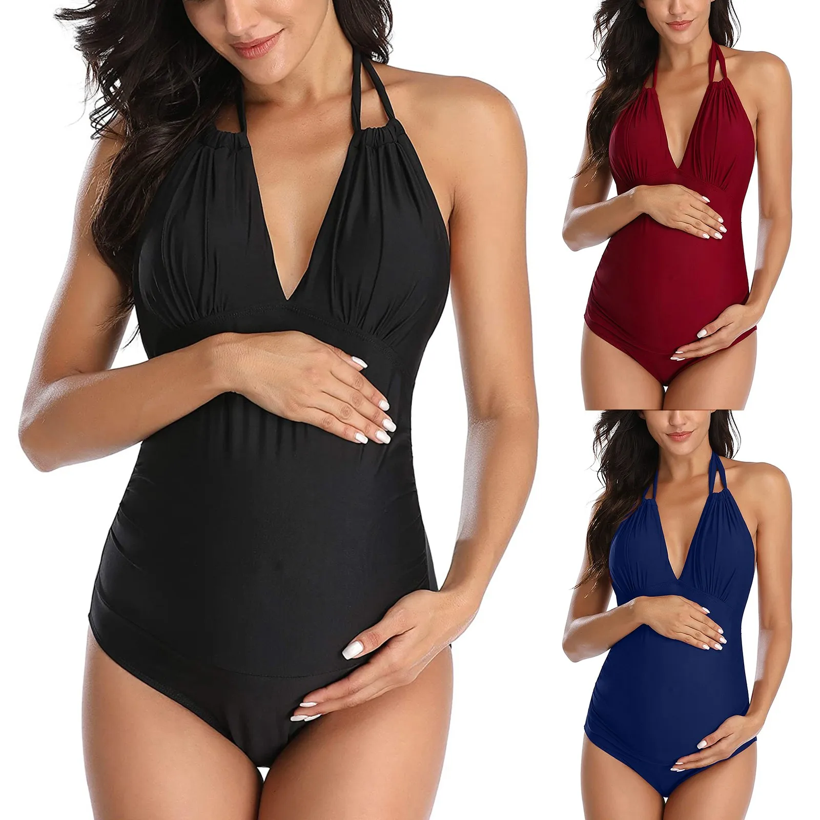Maternity Swimwear One-piece Halter V Neck Pregnancy Monokini Swimsuits Pregnant Woman Bikini Bathing Suit Tankinis Beachwear