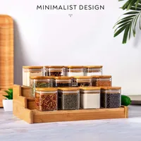 5oz Glass Jars Set with Spice Labels,Square Spice Jars with Bamboo Lids/Sticker Labels, Food Storage Container Canisters 2