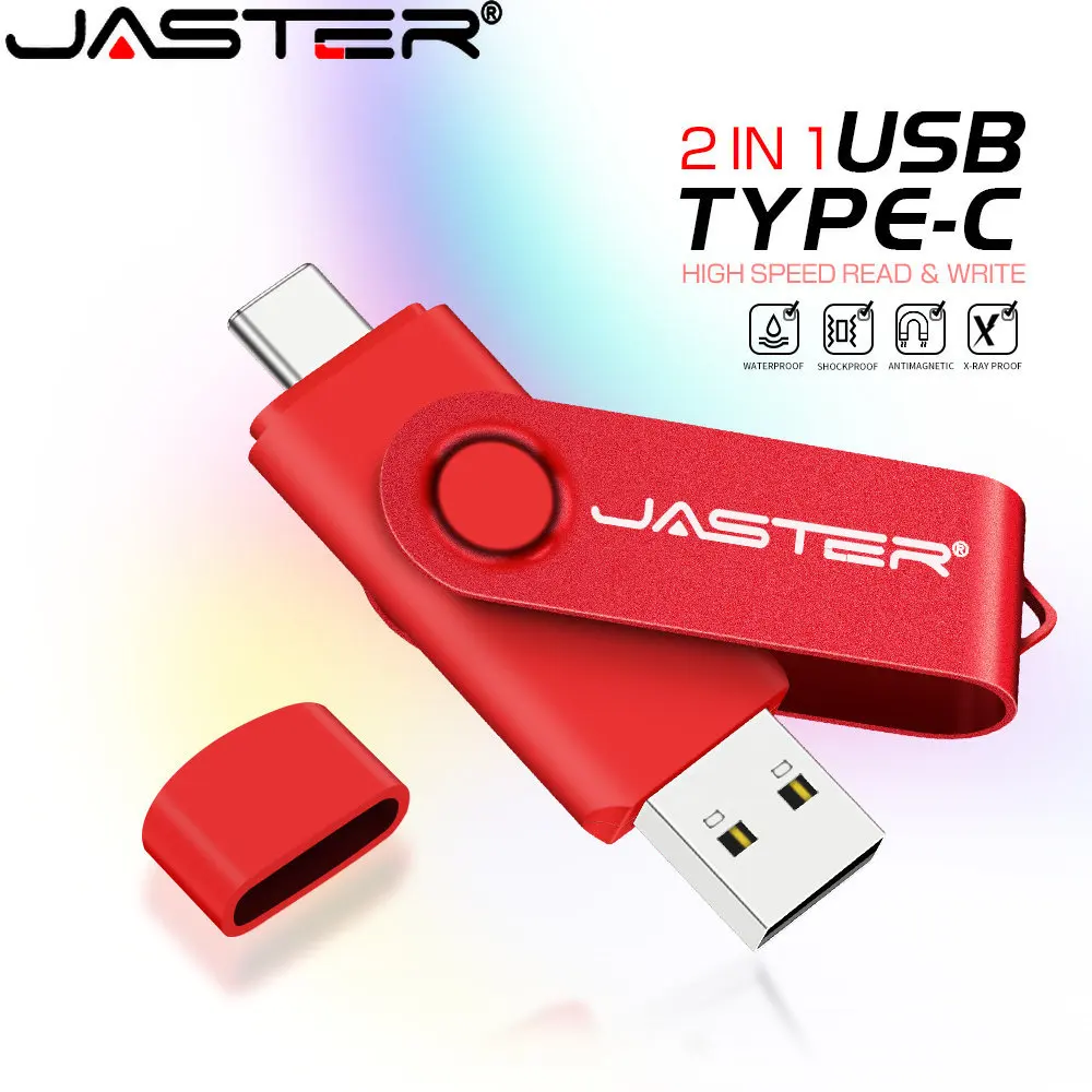 

JASTER Red Rotatable TYPE-C USB 2.0 Flash Drive 128GB 64GB Pen Drive Free Keychain 32GB Creative Business Gift Memory Stick 16GB