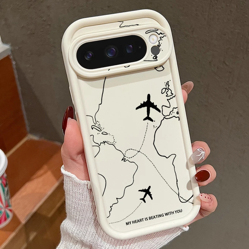 Airplane Route Pattern Soft TPU Silicone Phone Case - Solid Color Back Cover