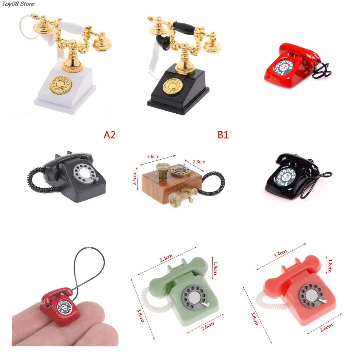 1PC 1:12 1:6 Mini Miniature Phone Model Alloy Vintage Retro Rotary Telephone Dollhouse Furniture Toys Decoration Accessories