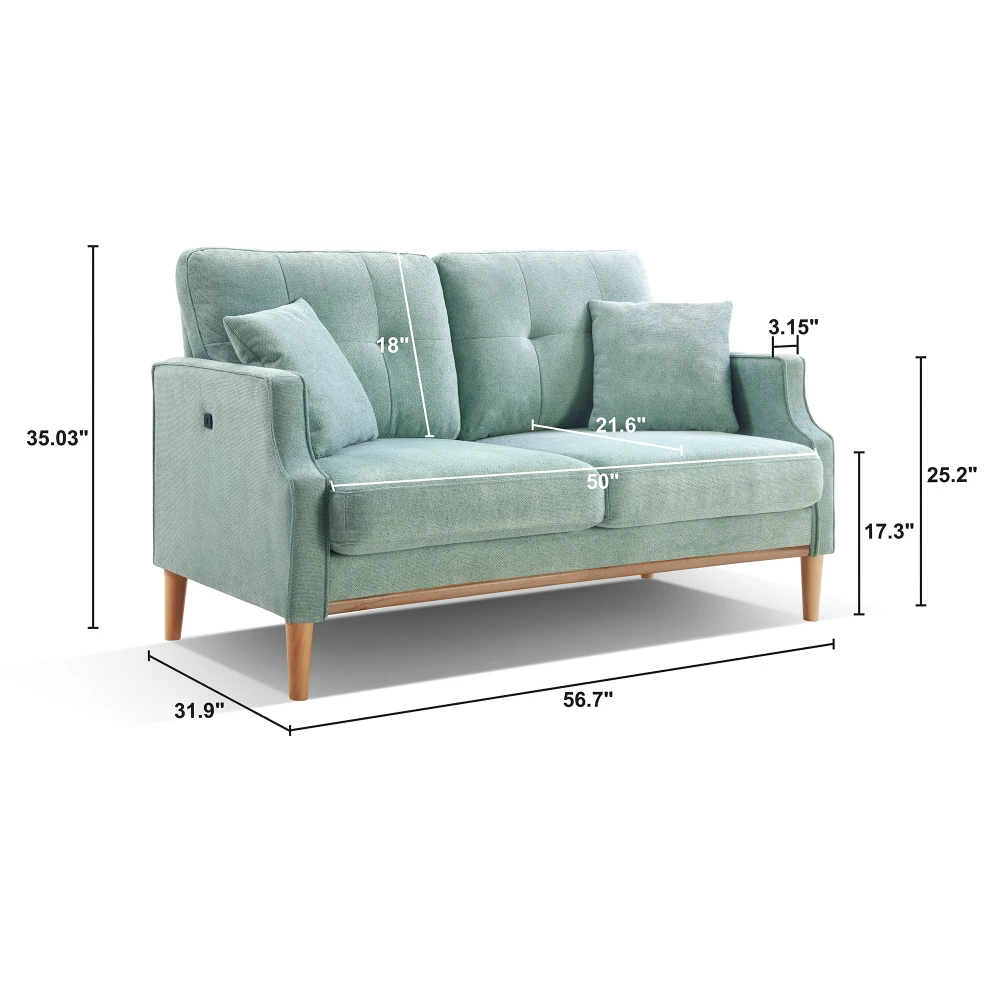 Living Space 2 Seater Sofa Loveseat Waterproof Fabric Baby Blue USB Charge 4