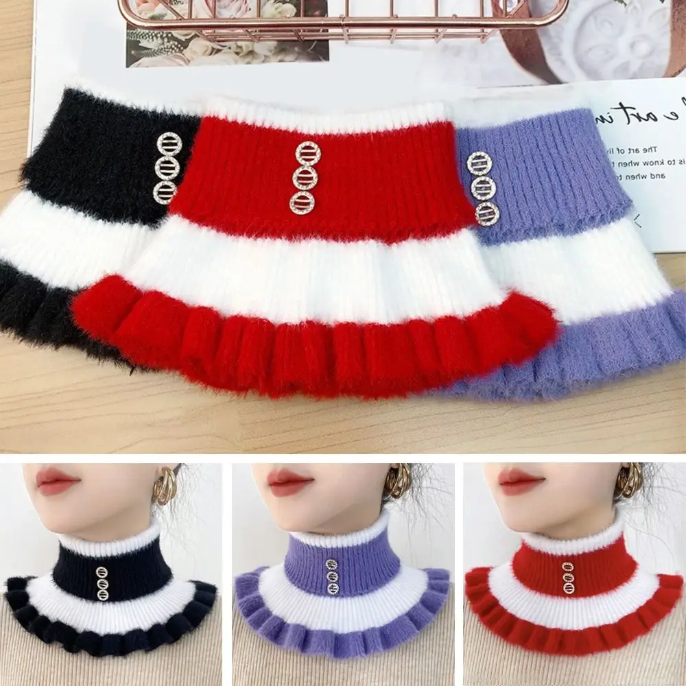 Winter Velvet Ruffle Thick Mink Stripe Diamond Fake Collar Warm Scarve Neck Guard Scarf Neck Warmer