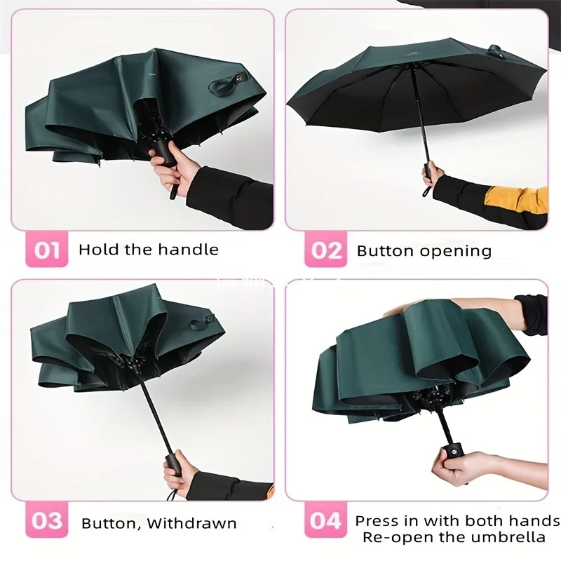 8-Rib 190T Pongee Automatic Folding Umbrella - Compact,Durable, and UV Protective - Perfect for Casual Use by Men and Women