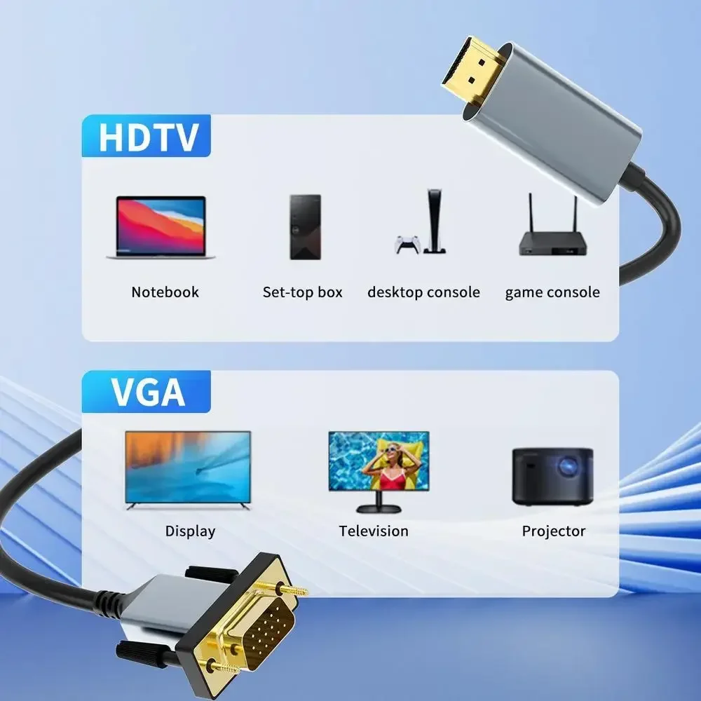 HDMI 호환 VGA 어댑터 연결 라인 1080P PC 노트북 PS4 PS5 Xbox 스위치 TV 박스 긴 비디오 코드 변환기