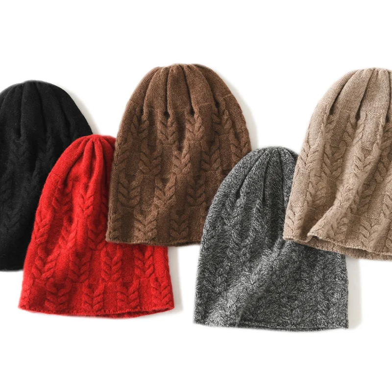100% Goat Cashmere Knitted Beanies for Women Winter Warm Soft Skullies Hat For Girl Gorros Autumn y2k Fashion Korea Bonnet Cap 4