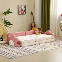12-Piece Modular Kids Sofa All-Sponge Design Free Combination Pink-color & White Colorblock Corduroy Fabric 6
