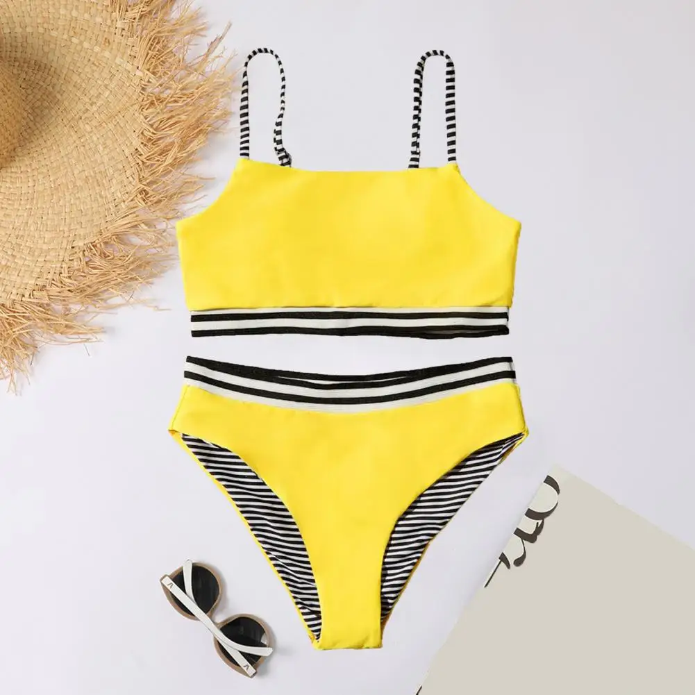 Safe Durable Swimsuit for Kids High Children Swimsuit Stylish Black White Striped Split Sling Children's Safe for A