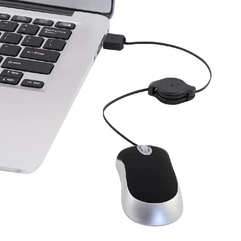 Mini Portable Wired Retractable Mouse Computer Mause Small Hand USB Optical 1000 DPI Office Mice for PC Laptop Notebook for Kids - 3