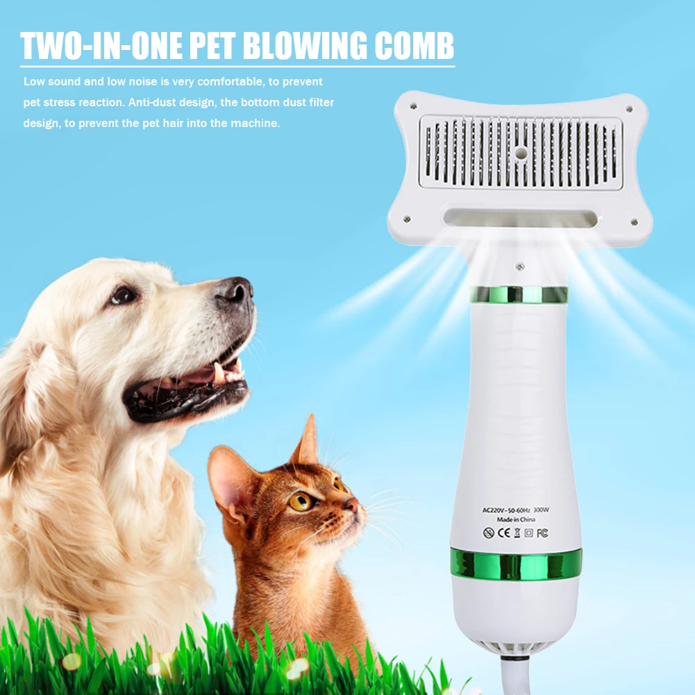 Pet Dog Hair Dryer 2-in-1 Cat Dog Dryer Grooming And Care Adjustable Temperature Low Noise Pet Blow Comb Cat Supplies