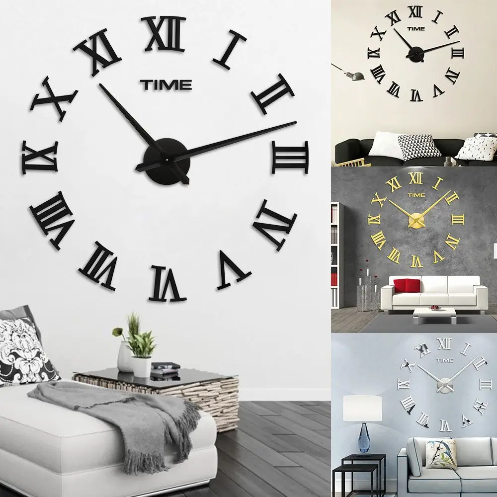 3D Roman Numerals Wall Clock Mirror Surface Acrylic Wall Sticker Home Office Decor Art Mural