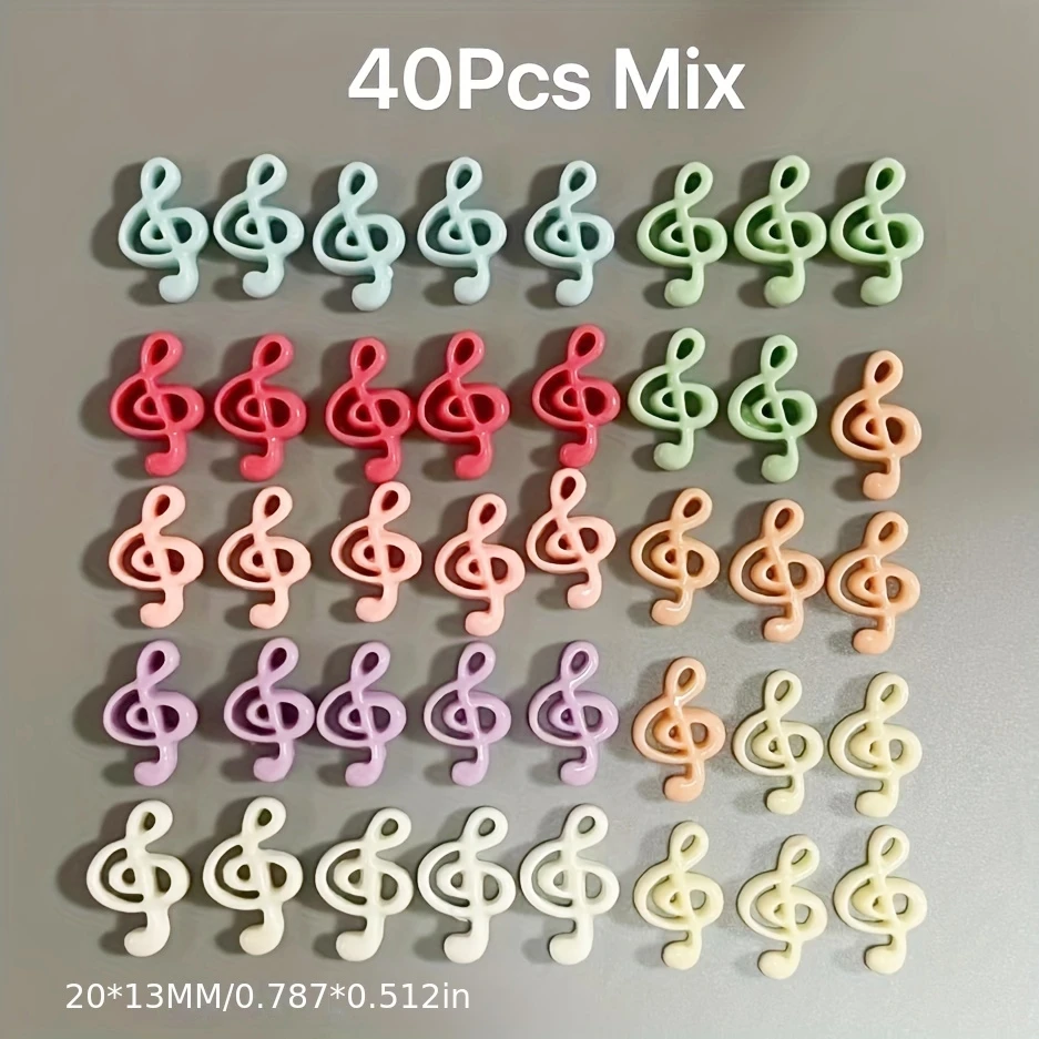 40Pcs 무작위 혼합 신선한 일본 음악 참고 날개 네일 아트 매력 Y2k 도파민 여덟 노트 전화 케이스 라이터 키보드 장식