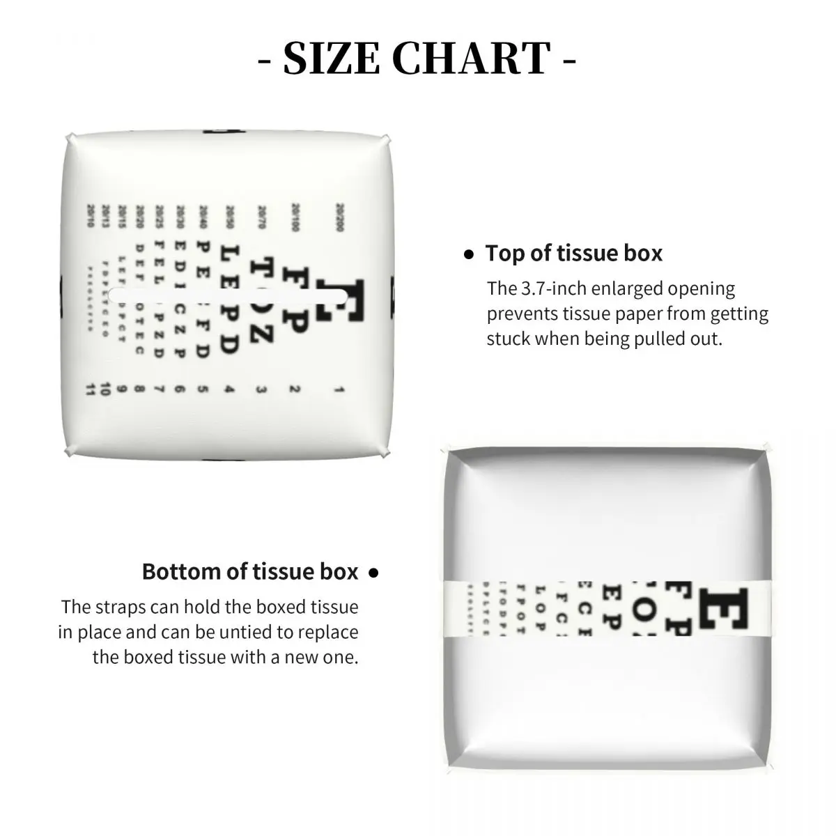 Custom Optician Glasses Gift Tissue Box Cover Square PU Leather Eye Chart Facial Tissues Holder for Car 4