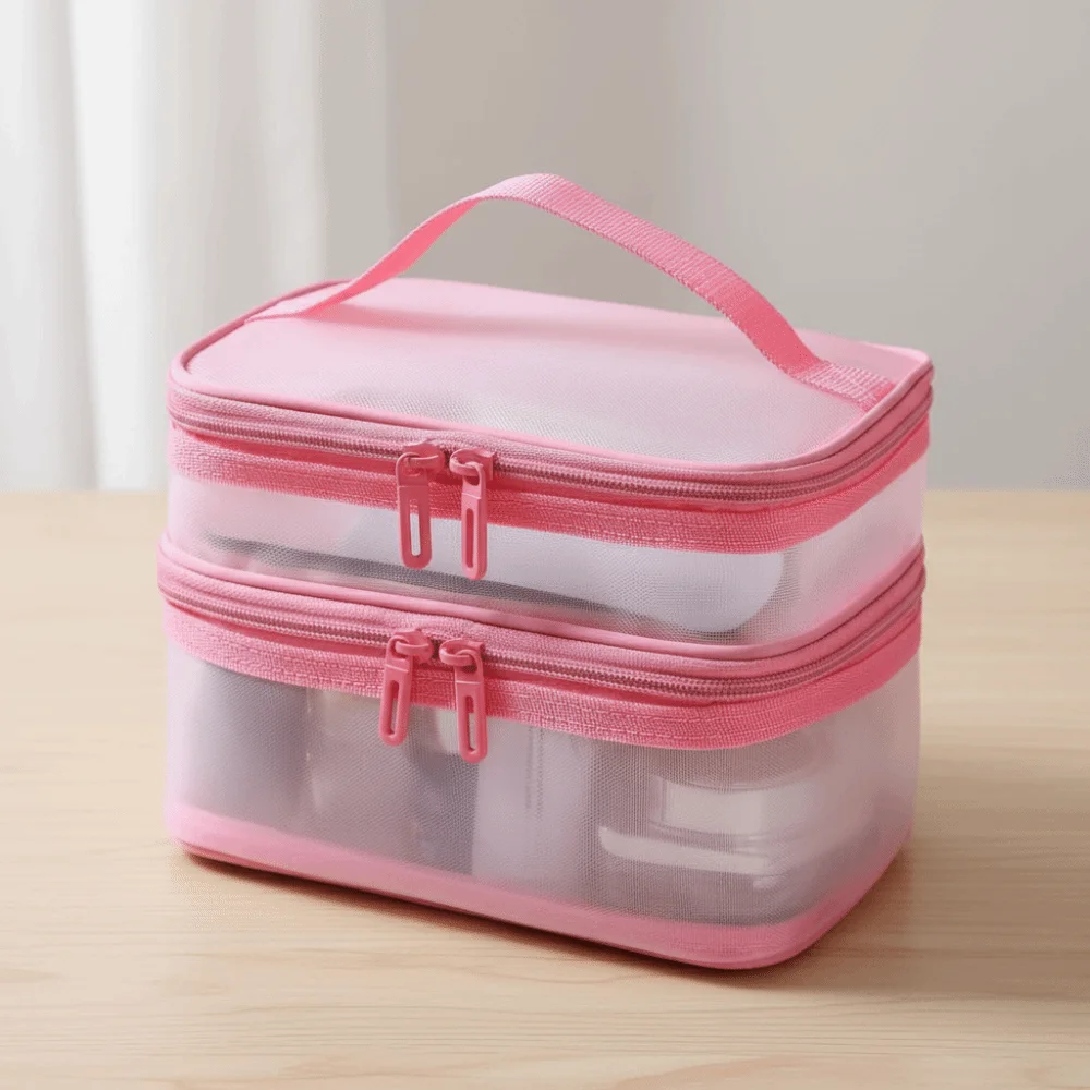 Transparent Mesh Travel Cosmetic Bag Storage 2/3 layer Toiletry Bag Large Capacity Makeup Organizer Bag Gym Swimming 3
