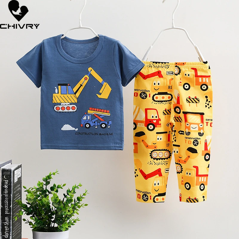 New 2022 Kids Boys Clothing Sets Summer Cartoon Print Short Sleeve O-Neck Cute T-Shirt Tops with Pants Baby Girls Pajamas Sets clothing sets baby